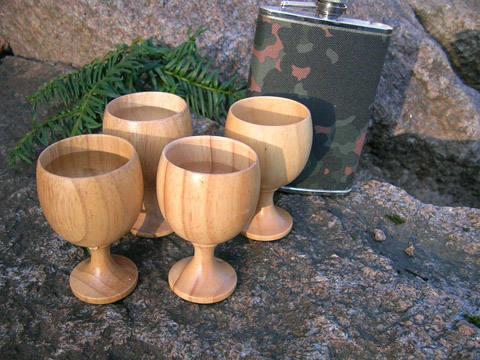 EAGLE products 4 wooden shot glasses in the shape of a wine glass