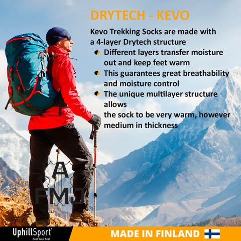UphillSport Kevo Trekking 4-layer Sock FULL SHOP A with Merino and JACKET - Coolmax M4 Drytech METAL