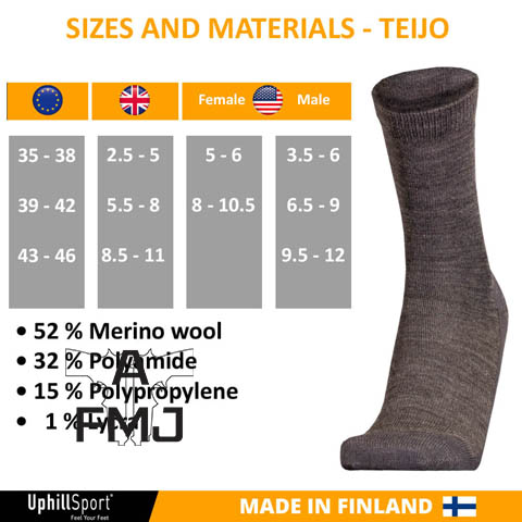UphillSport Teijo Hiking & Walking Merino A with JACKET Sock FULL METAL SHOP - 3-layer Liner L3