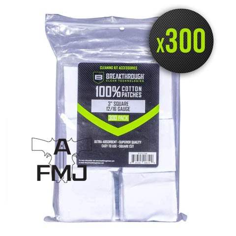 Breakthrough Clean Technologies Cotton Patches 3" Square 12 & 16-Gauge - 300 Pack
