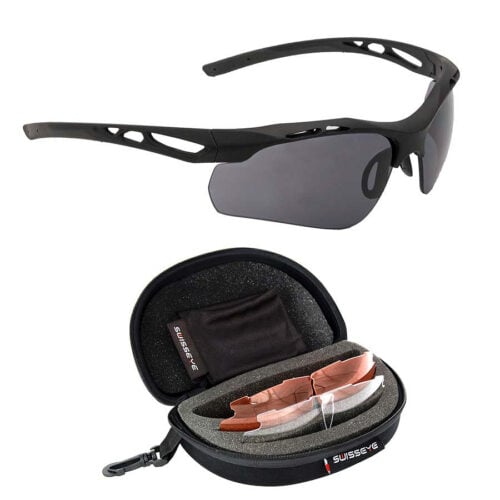 Swiss Eye Attac tactische bril zwart - set met etui en reservelenzen