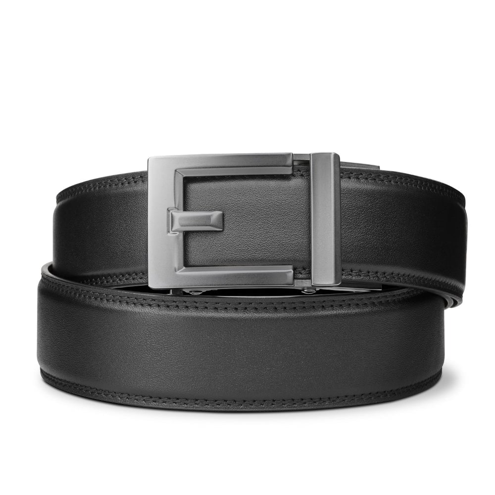 Kore Essentials Black Classic Leather Belt 1.37" Express Gunmetal Buckle